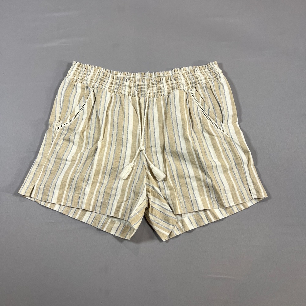 Briggs Paperbag Shorts Womens Large Multicolor Striped Linen Smocked Waistband